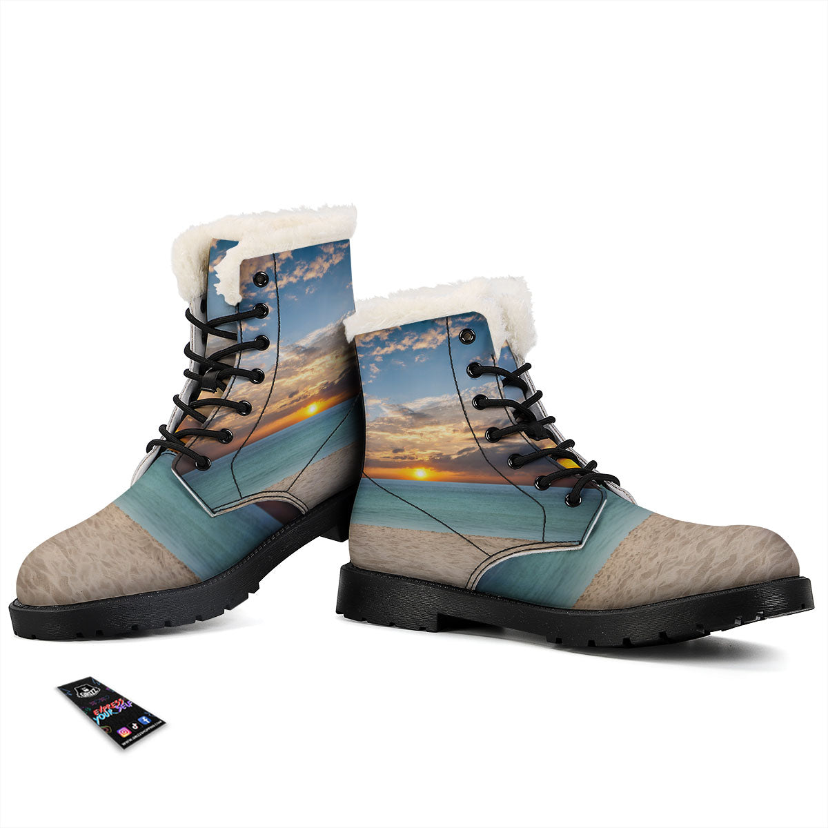 Sand Beach And Sunset Print Winter Boots-grizzshop