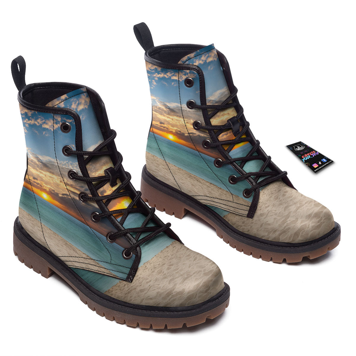 Sand Beach And Sunset Print Work Boots-grizzshop