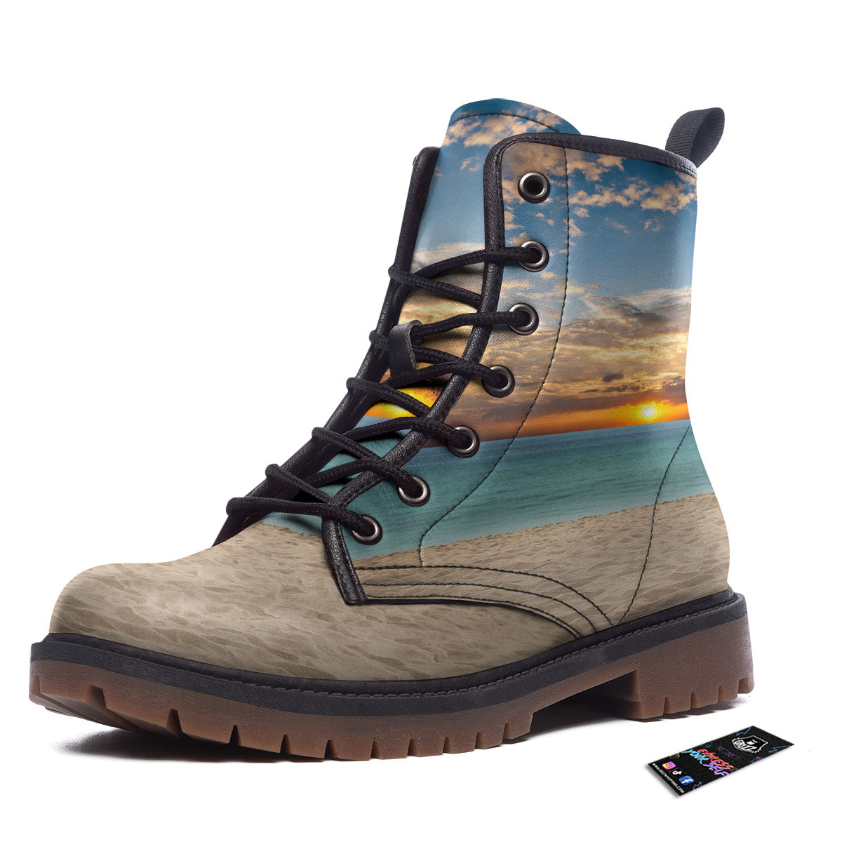Sand Beach And Sunset Print Work Boots-grizzshop
