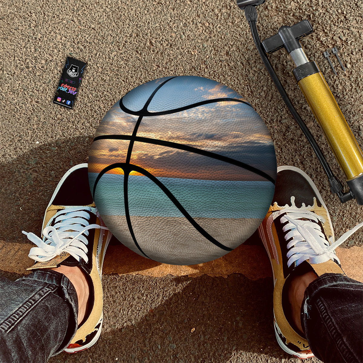 Sand Beach And Sunset Print Basketball