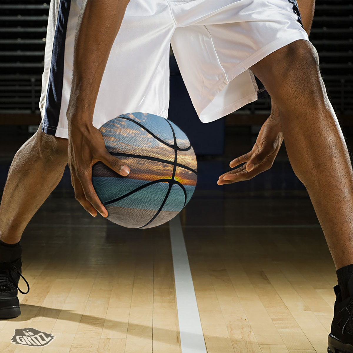 Sand Beach And Sunset Print Basketball