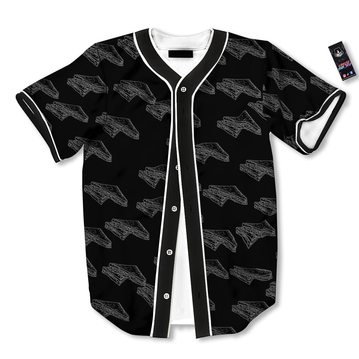 Sandwich Black Doodle Print Pattern Baseball Jersey-grizzshop