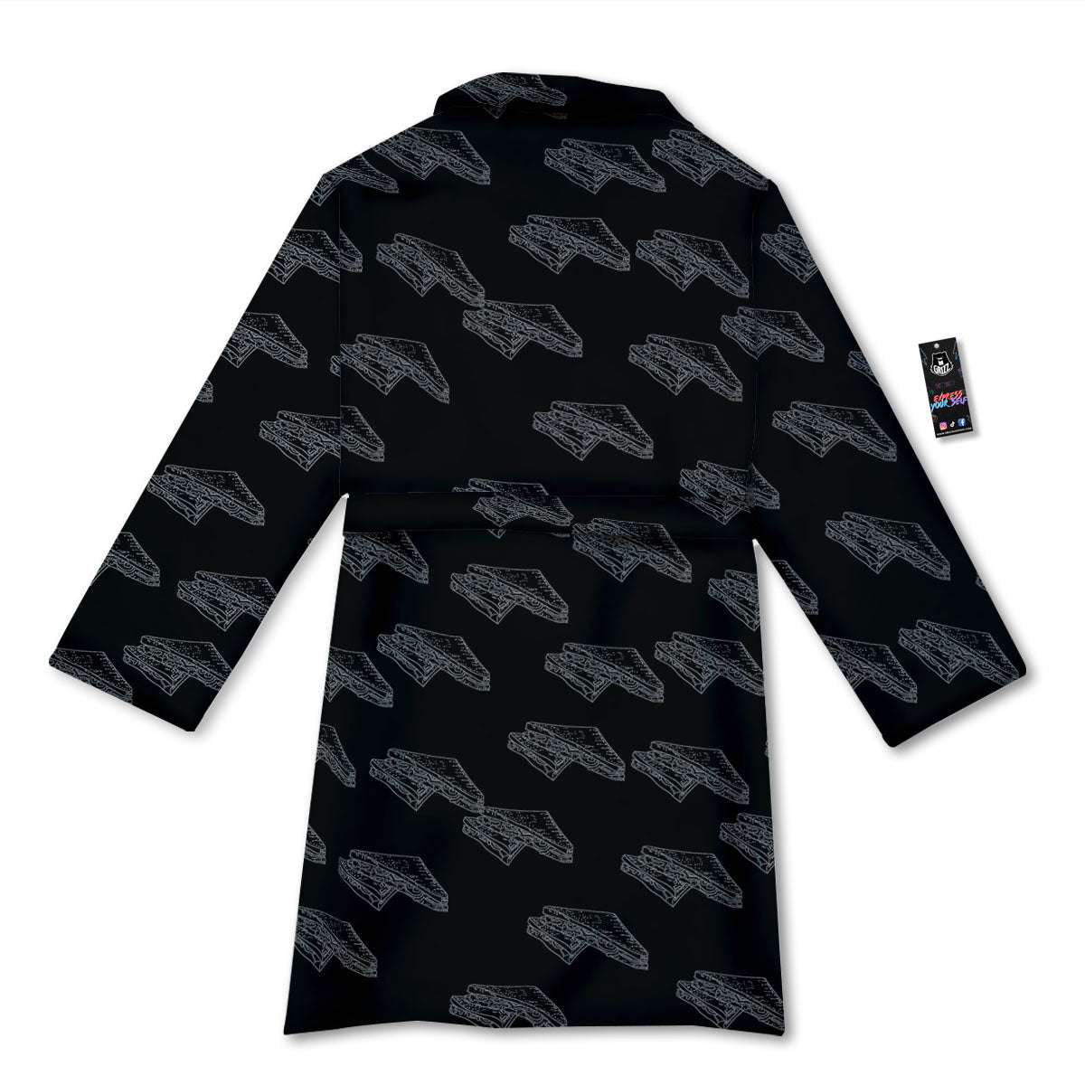 Sandwich Black Doodle Print Pattern Bathrobe-grizzshop