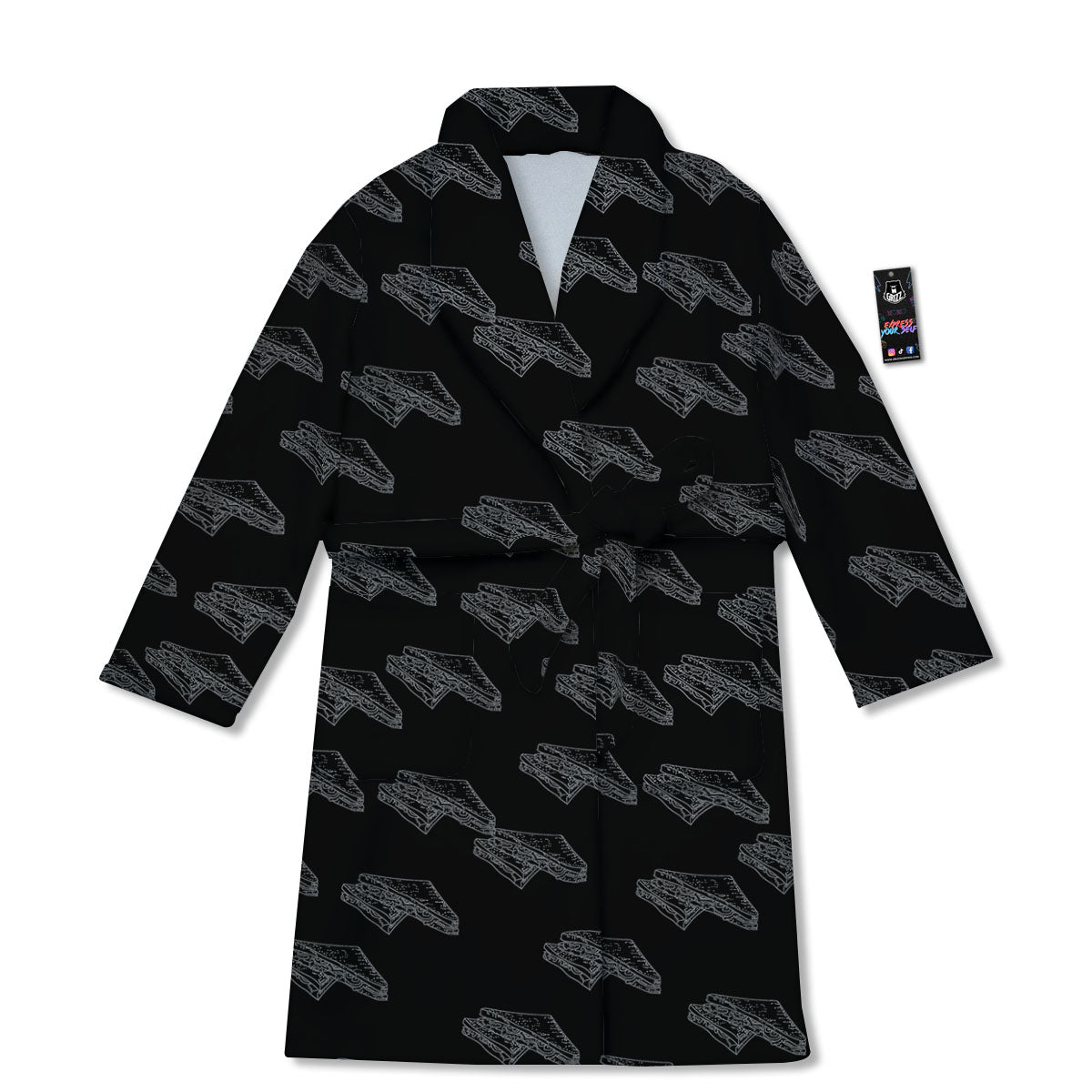 Sandwich Black Doodle Print Pattern Bathrobe-grizzshop