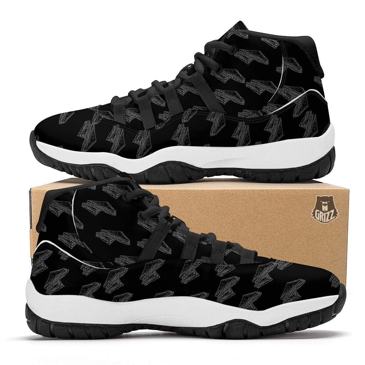 Sandwich Black Doodle Print Pattern Black Bball Shoes-grizzshop