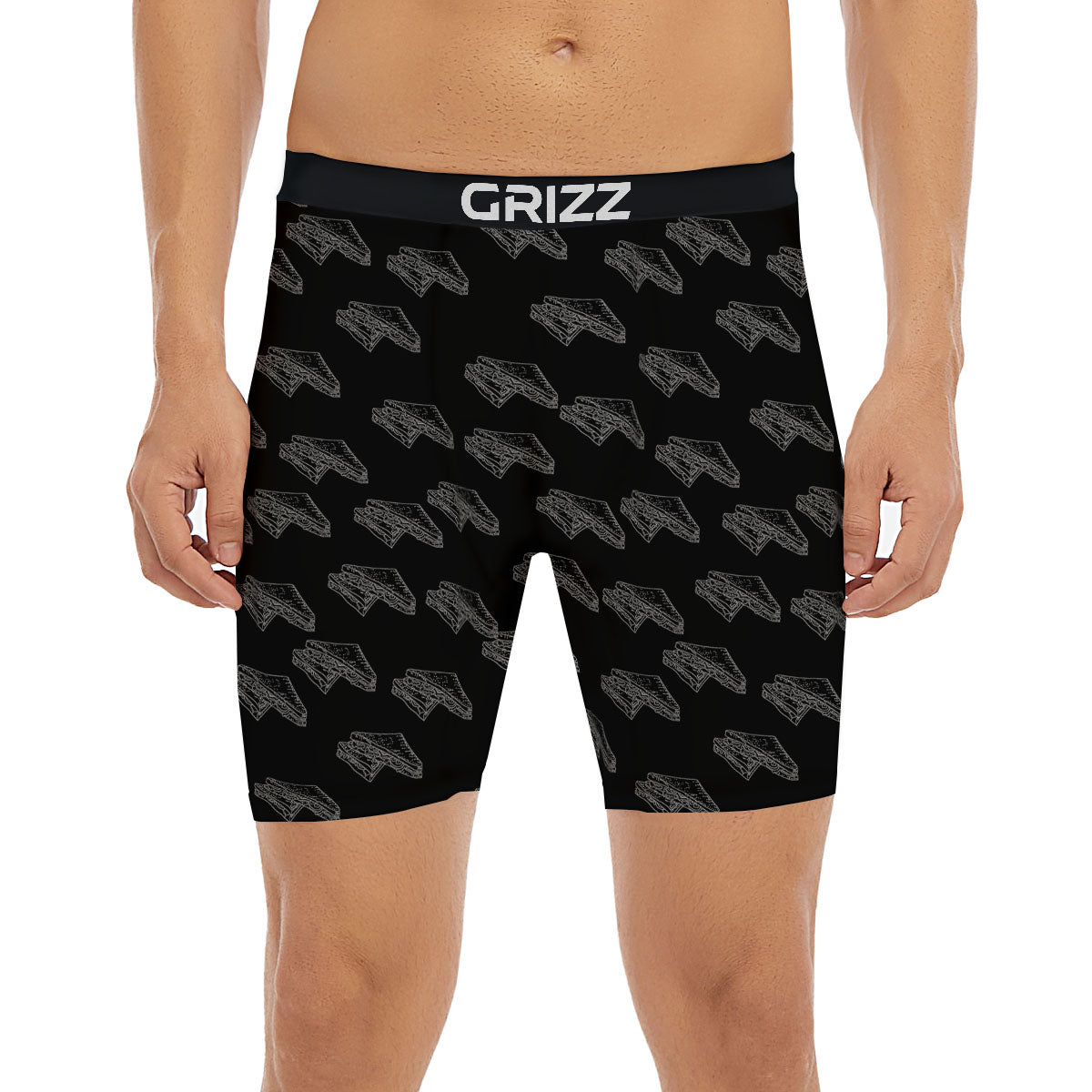 Sandwich Black Doodle Print Pattern Boxer Briefs-grizzshop