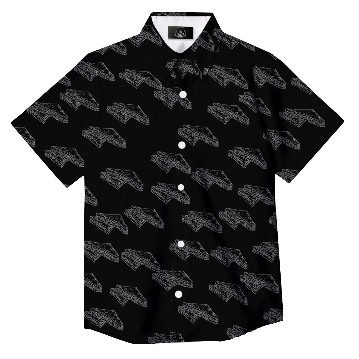 Sandwich Black Doodle Print Pattern Button Up Shirt-grizzshop
