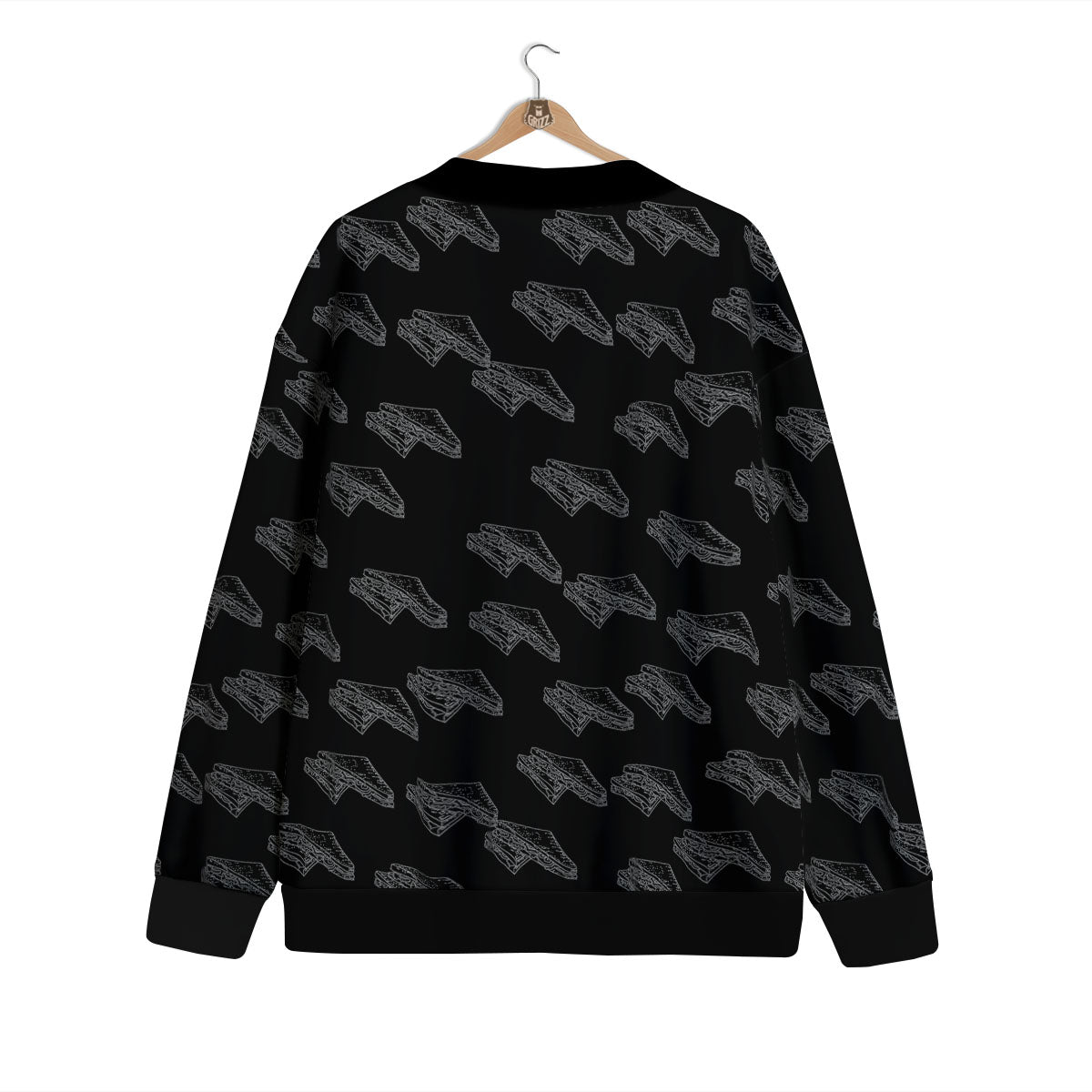 Sandwich Black Doodle Print Pattern Cardigan-grizzshop