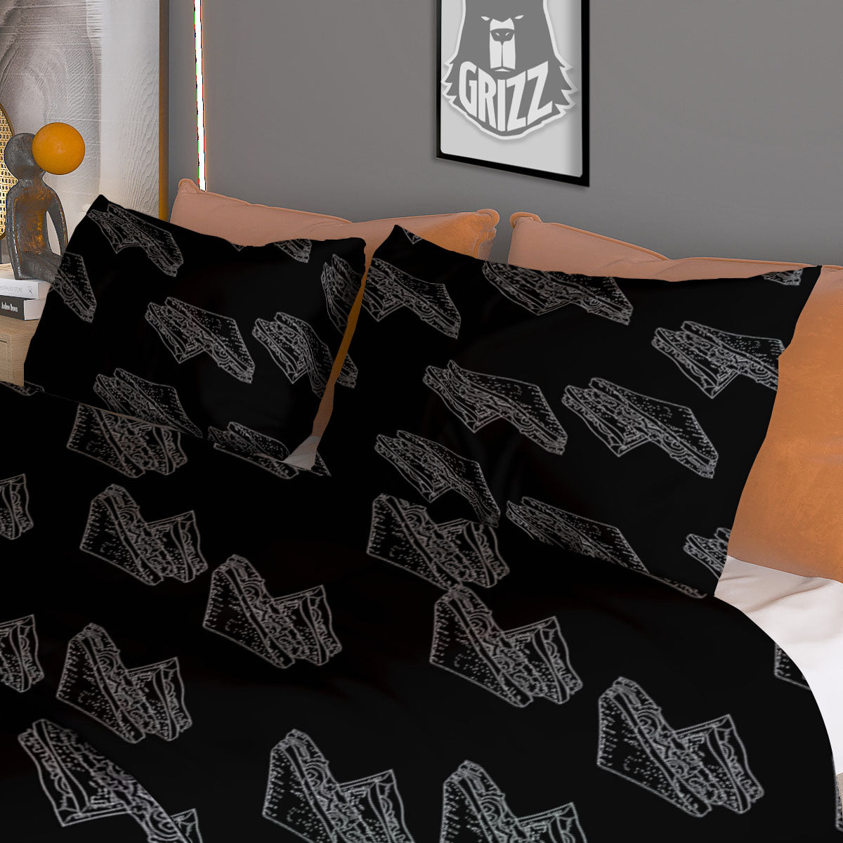 Sandwich Black Doodle Print Pattern Duvet Cover Bedding Set