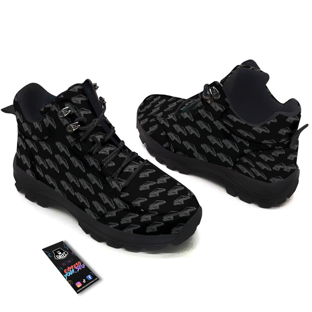 Sandwich Black Doodle Print Pattern Hiking Shoes-grizzshop