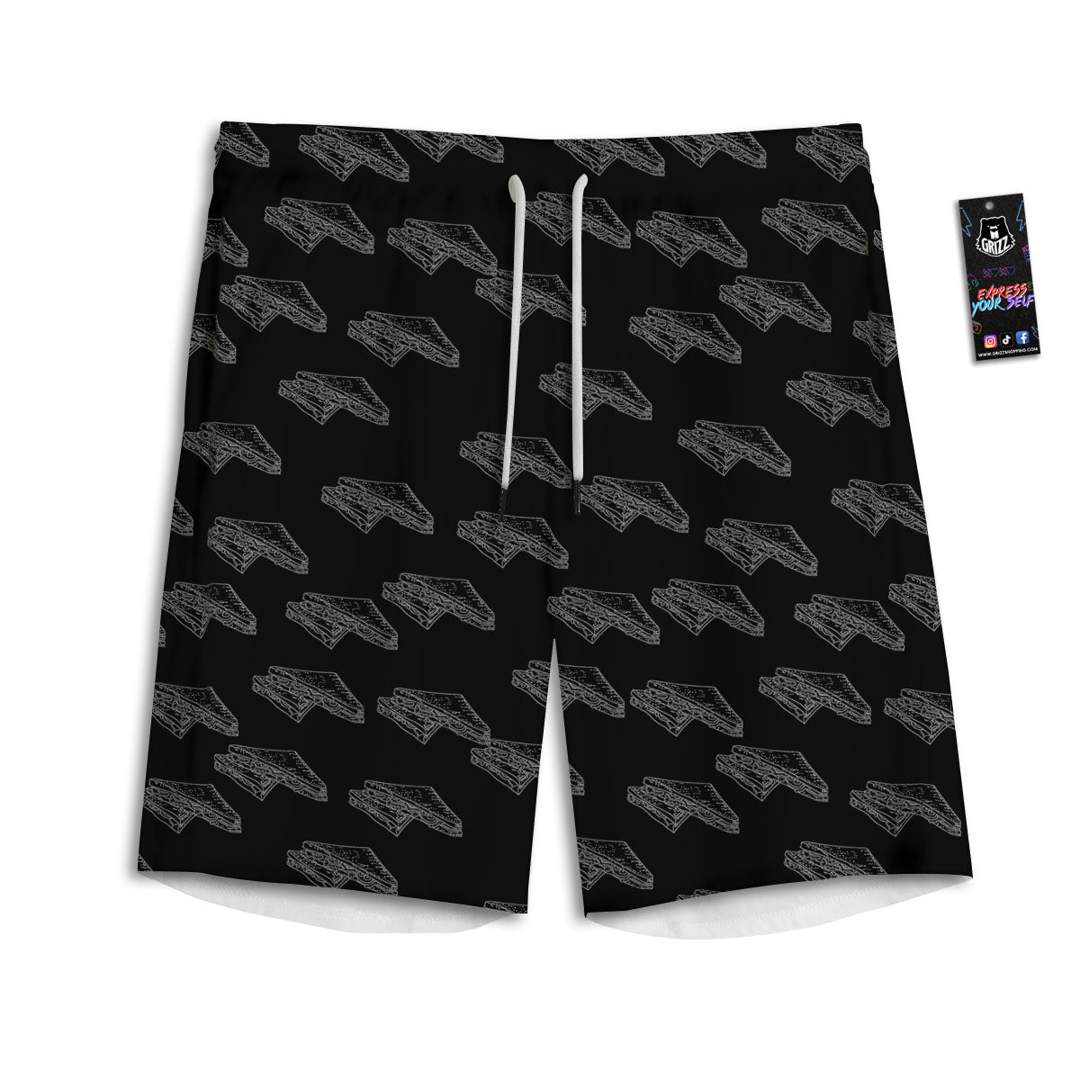 Sandwich Black Doodle Print Pattern Men's Athletic Shorts
