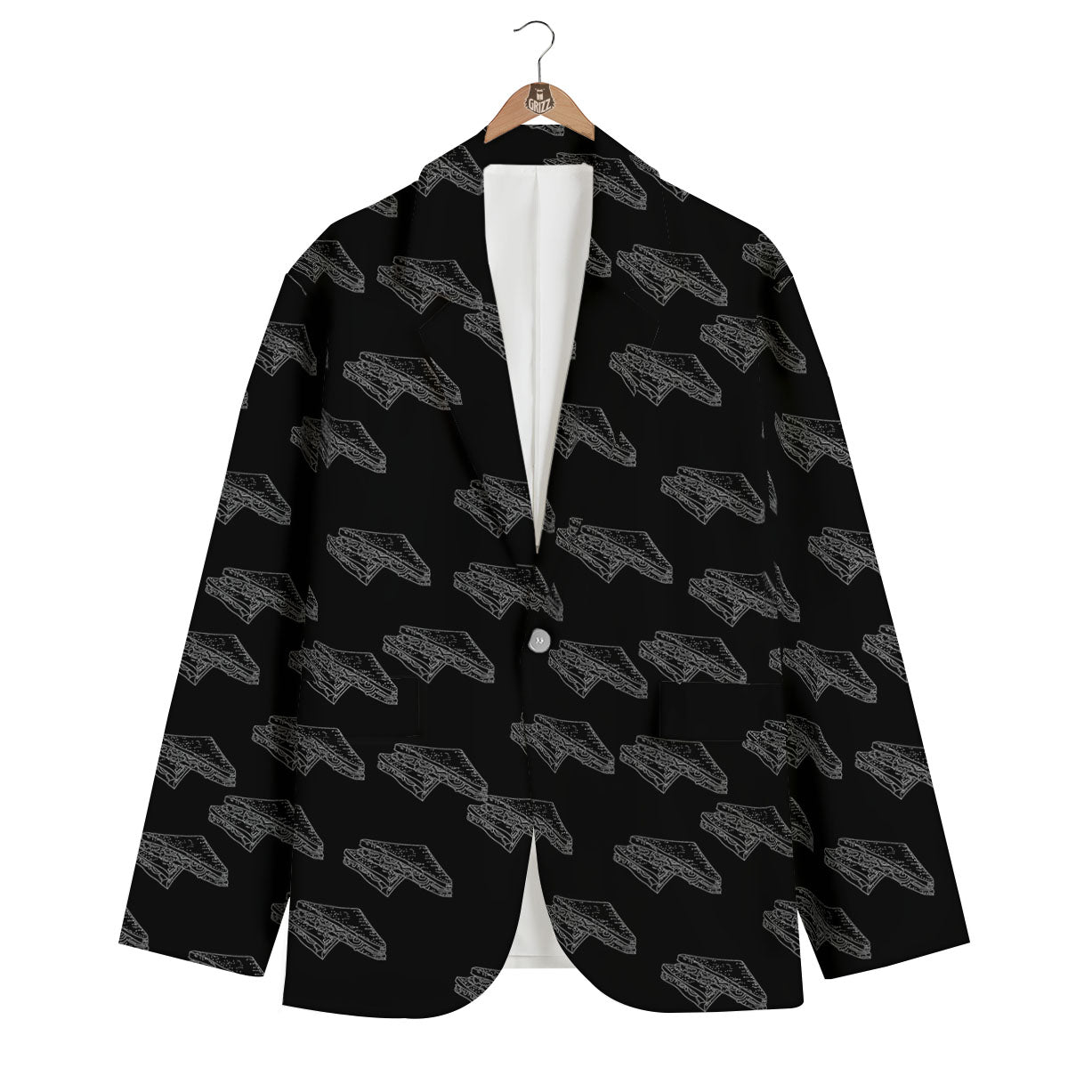 Sandwich Black Doodle Print Pattern Men's Blazer-grizzshop