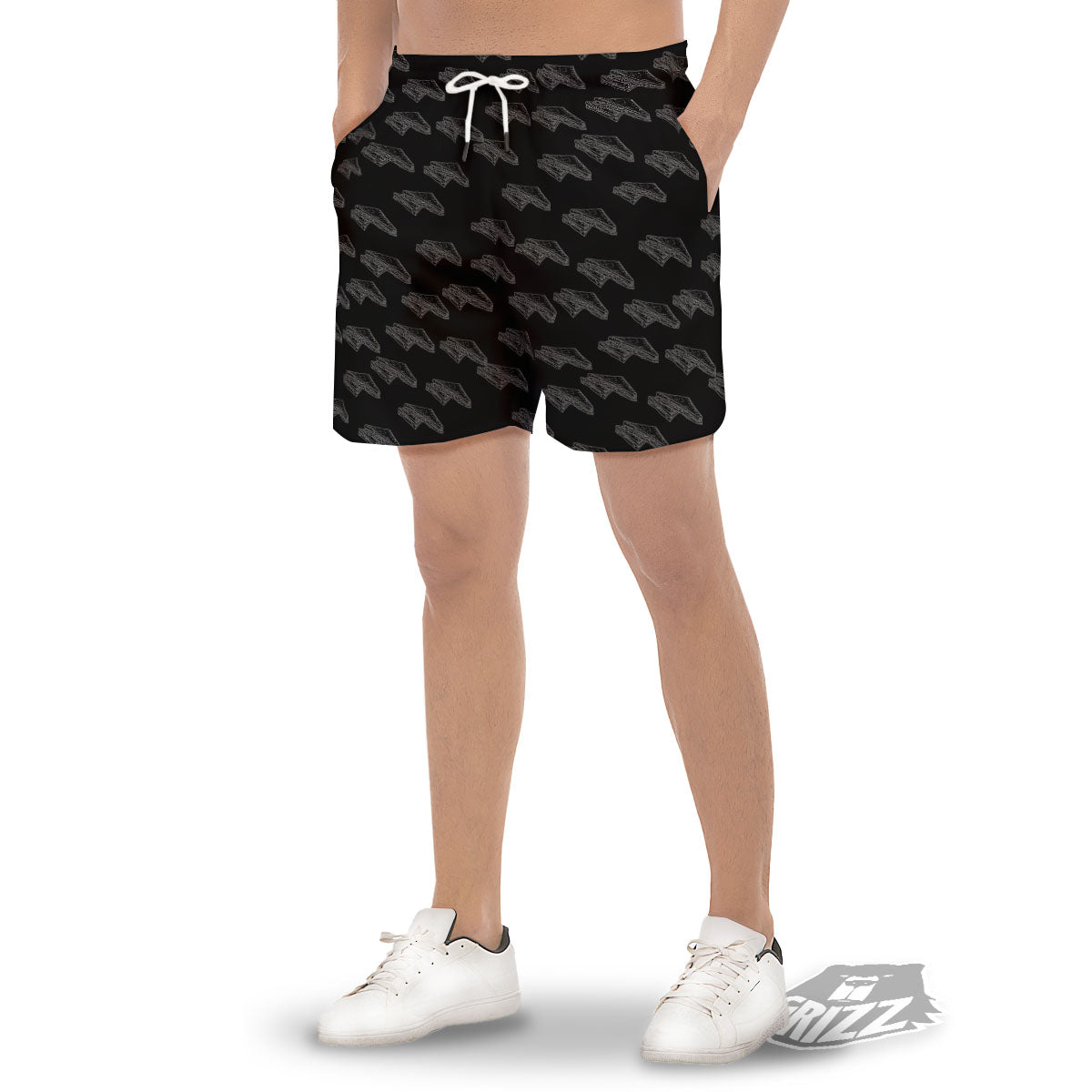 Sandwich Black Doodle Print Pattern Men's Gym Shorts-grizzshop