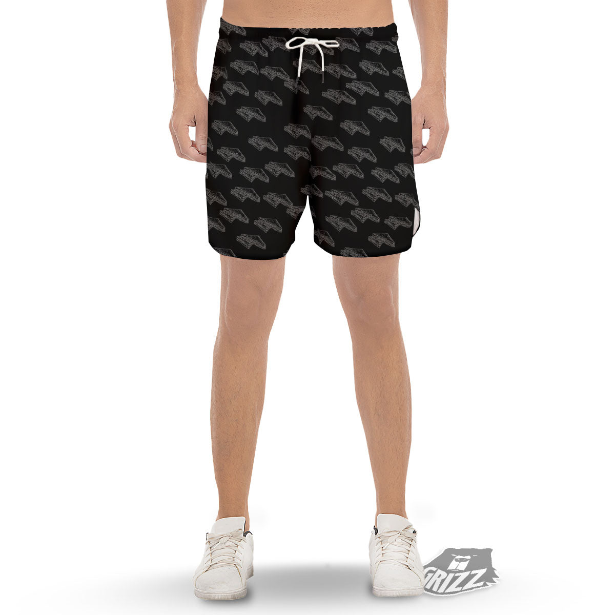 Sandwich Black Doodle Print Pattern Men's Gym Shorts-grizzshop