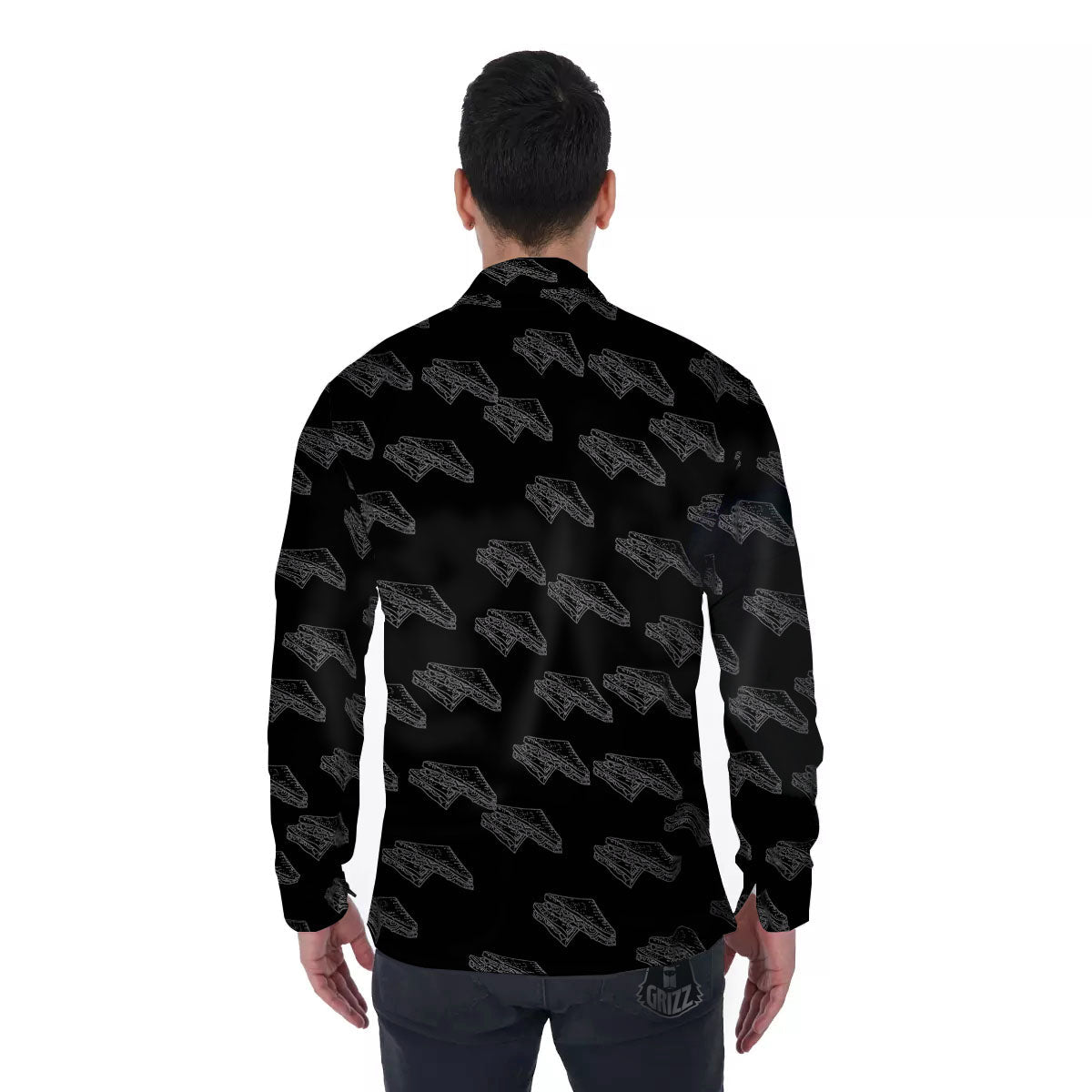 Sandwich Black Doodle Print Pattern Men's Long Sleeve Shirts-grizzshop