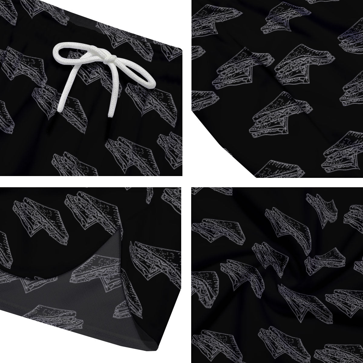 Sandwich Black Doodle Print Pattern Men's Running Shorts-grizzshop