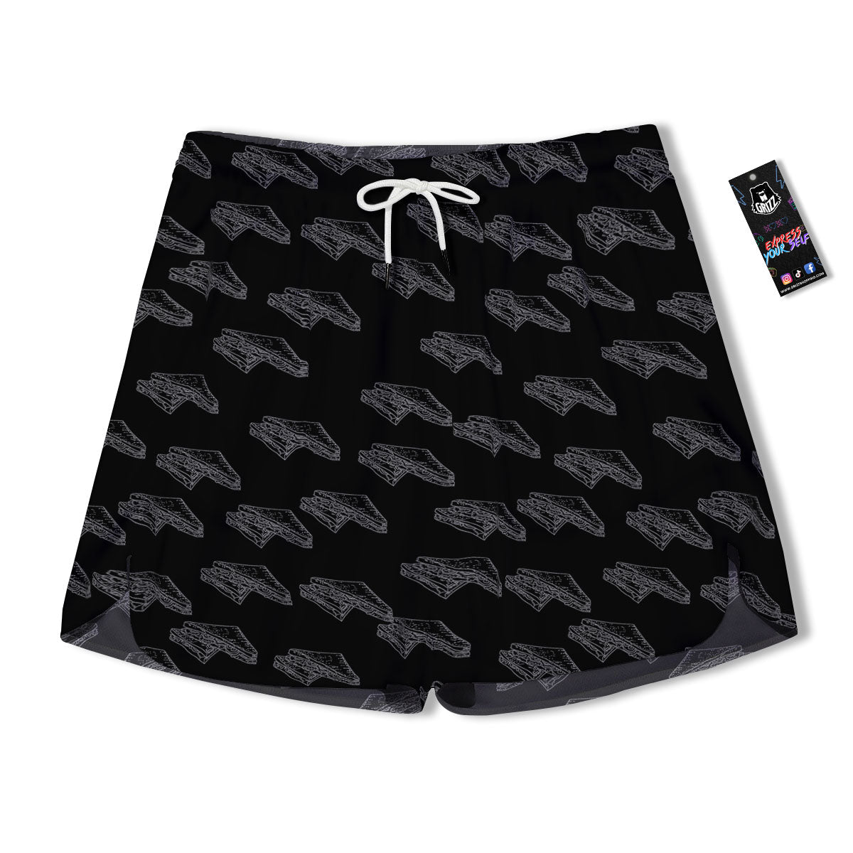 Sandwich Black Doodle Print Pattern Men's Running Shorts-grizzshop