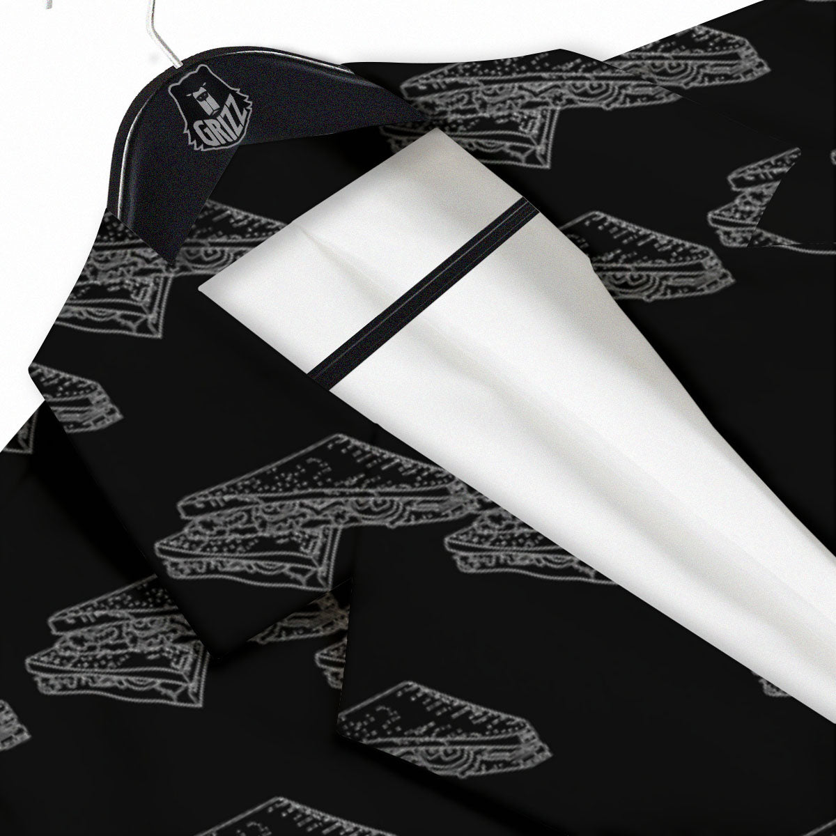 Sandwich Black Doodle Print Pattern Men's Sport Coat-grizzshop