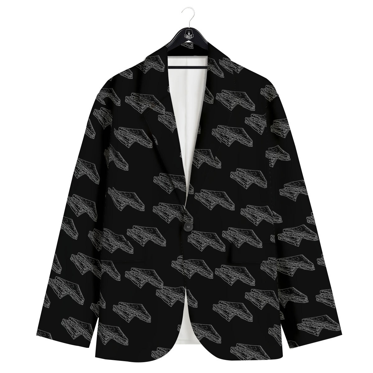 Sandwich Black Doodle Print Pattern Men's Sport Coat-grizzshop