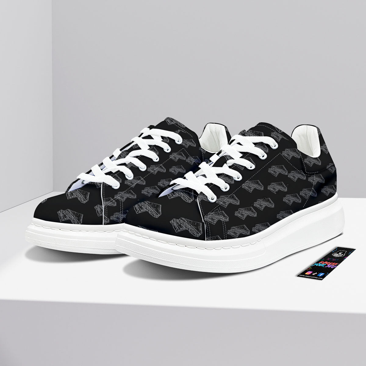 Sandwich Black Doodle Print Pattern Platform Shoes-grizzshop