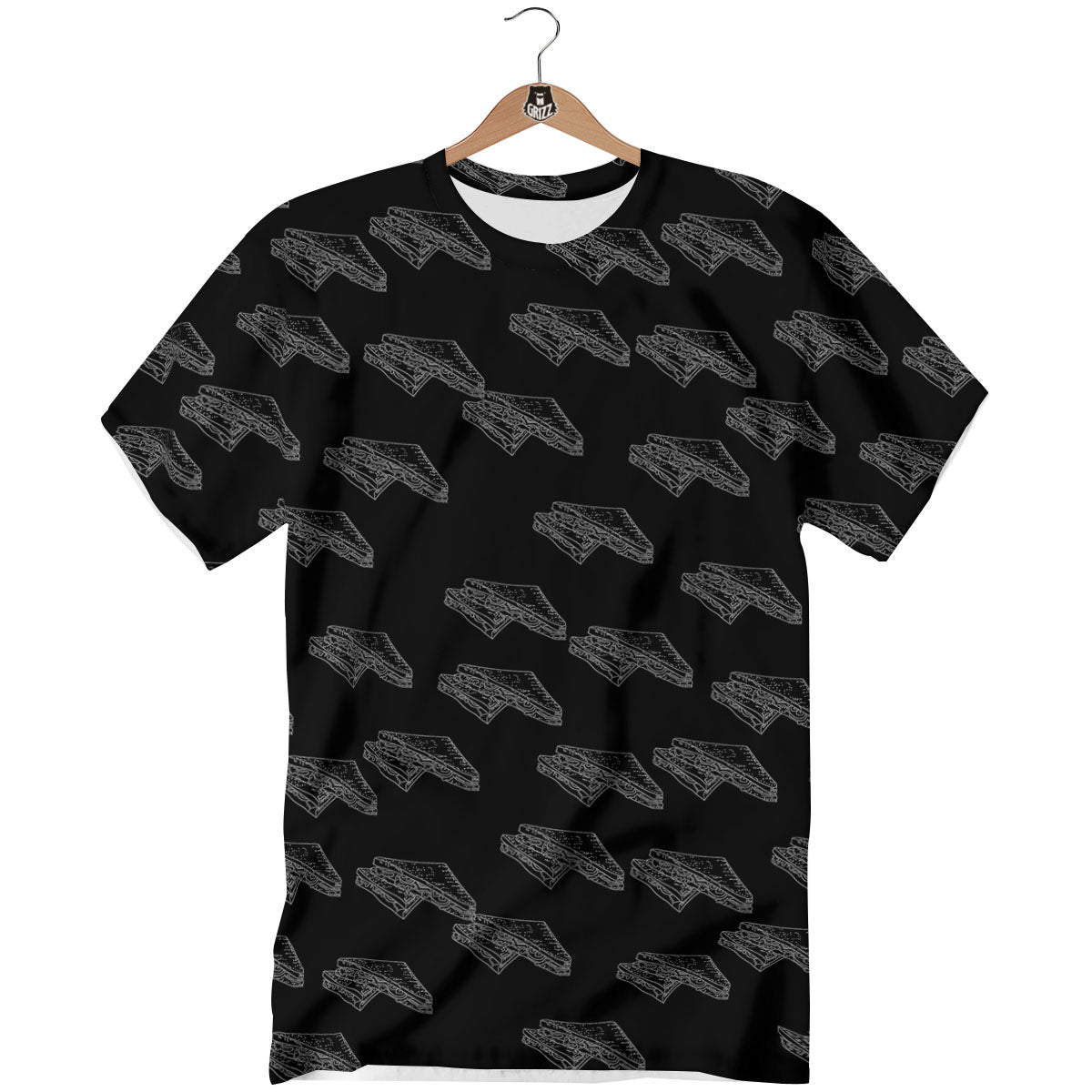 Sandwich Black Doodle Print Pattern T-Shirt-grizzshop