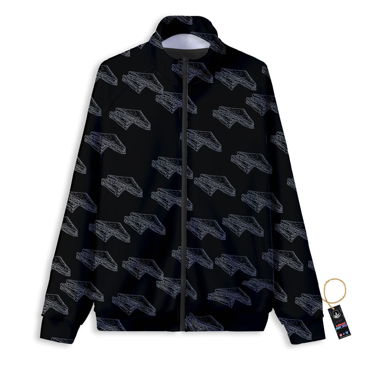 Sandwich Black Doodle Print Pattern Track Jacket-grizzshop