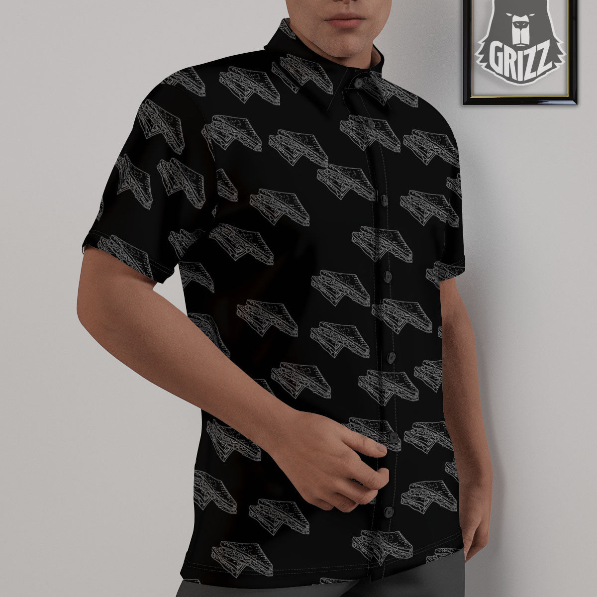 Sandwich Black Doodle Print Pattern Untucked Shirts-grizzshop