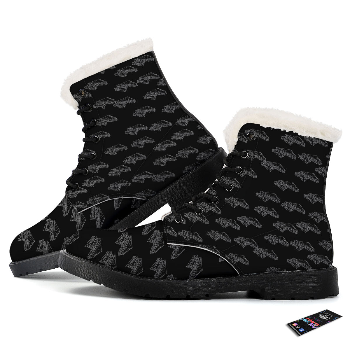 Sandwich Black Doodle Print Pattern Winter Boots-grizzshop