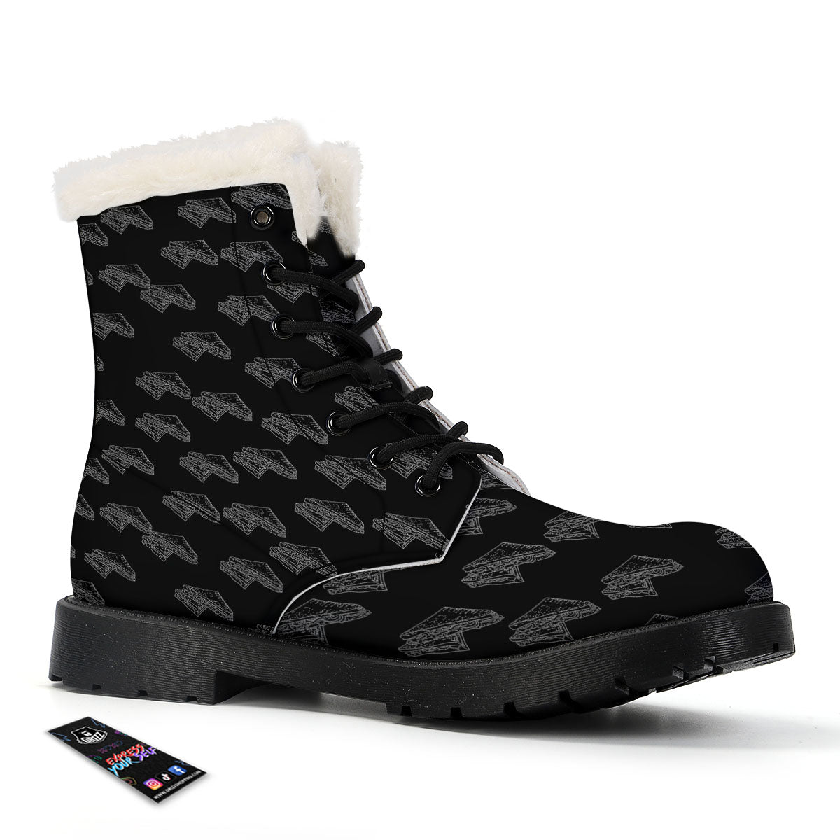 Sandwich Black Doodle Print Pattern Winter Boots-grizzshop