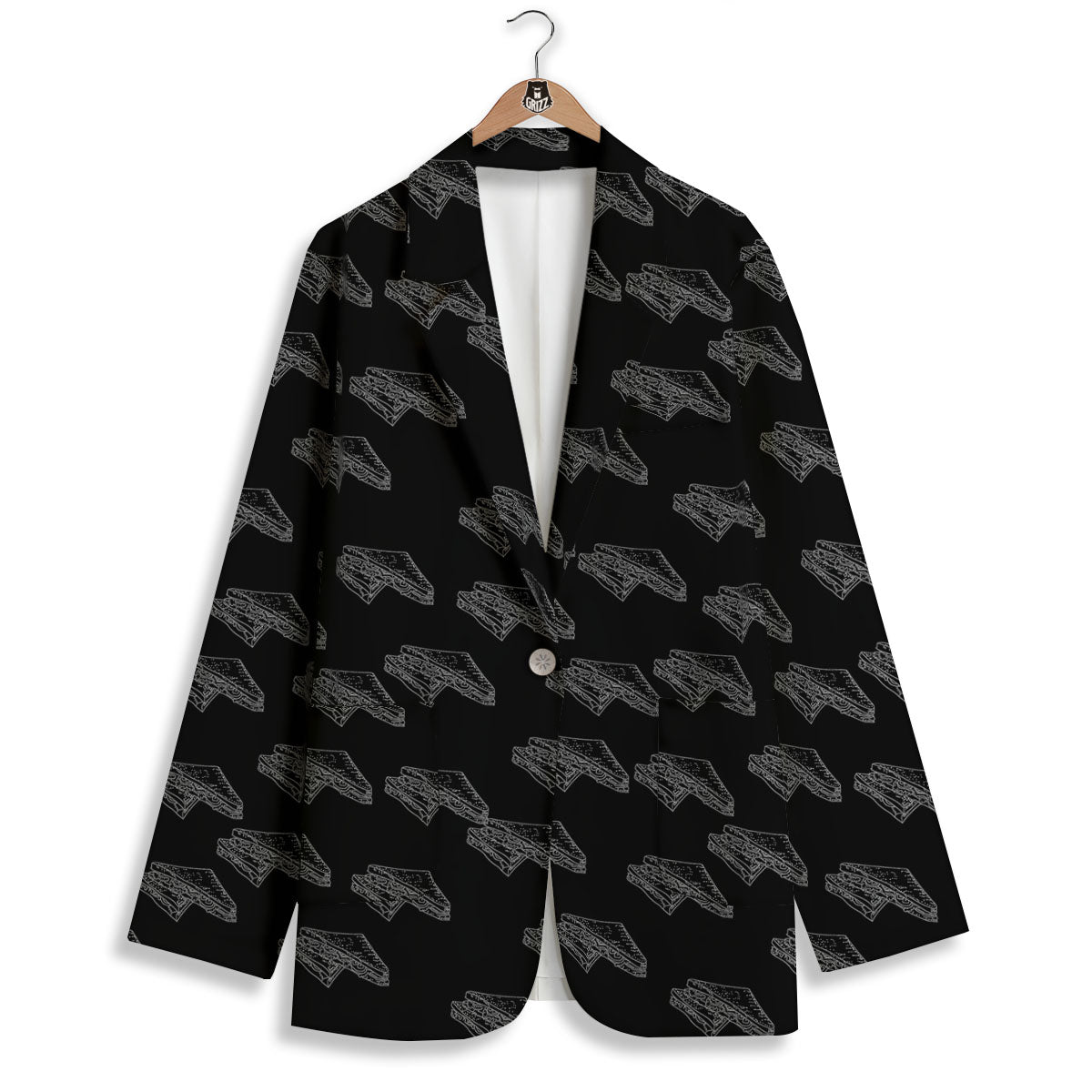 Sandwich Black Doodle Print Pattern Women's Blazer-grizzshop