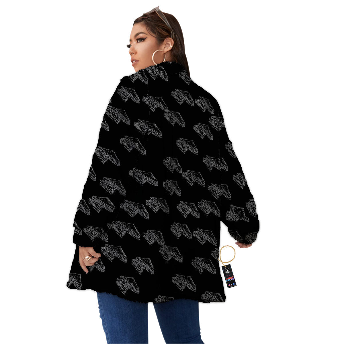 Sandwich Black Doodle Print Pattern Women's Sherpa Jacket-grizzshop