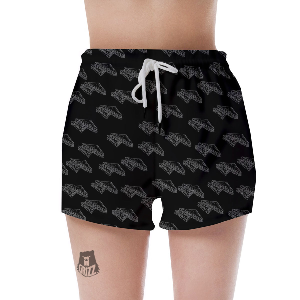 Sandwich Black Doodle Print Pattern Women's Shorts-grizzshop