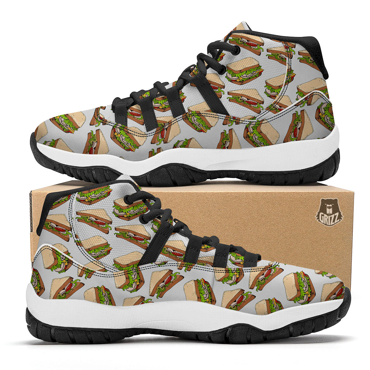 Sandwich Fast Food Print Pattern Black Bball Shoes-grizzshop