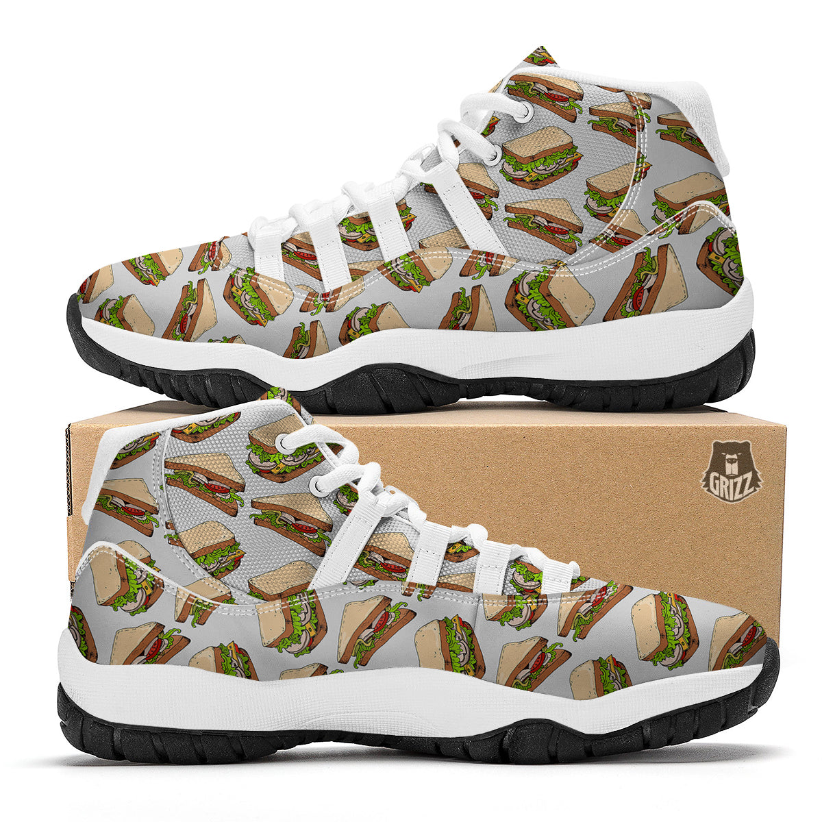 Sandwich Fast Food Print Pattern White Bball Shoes-grizzshop