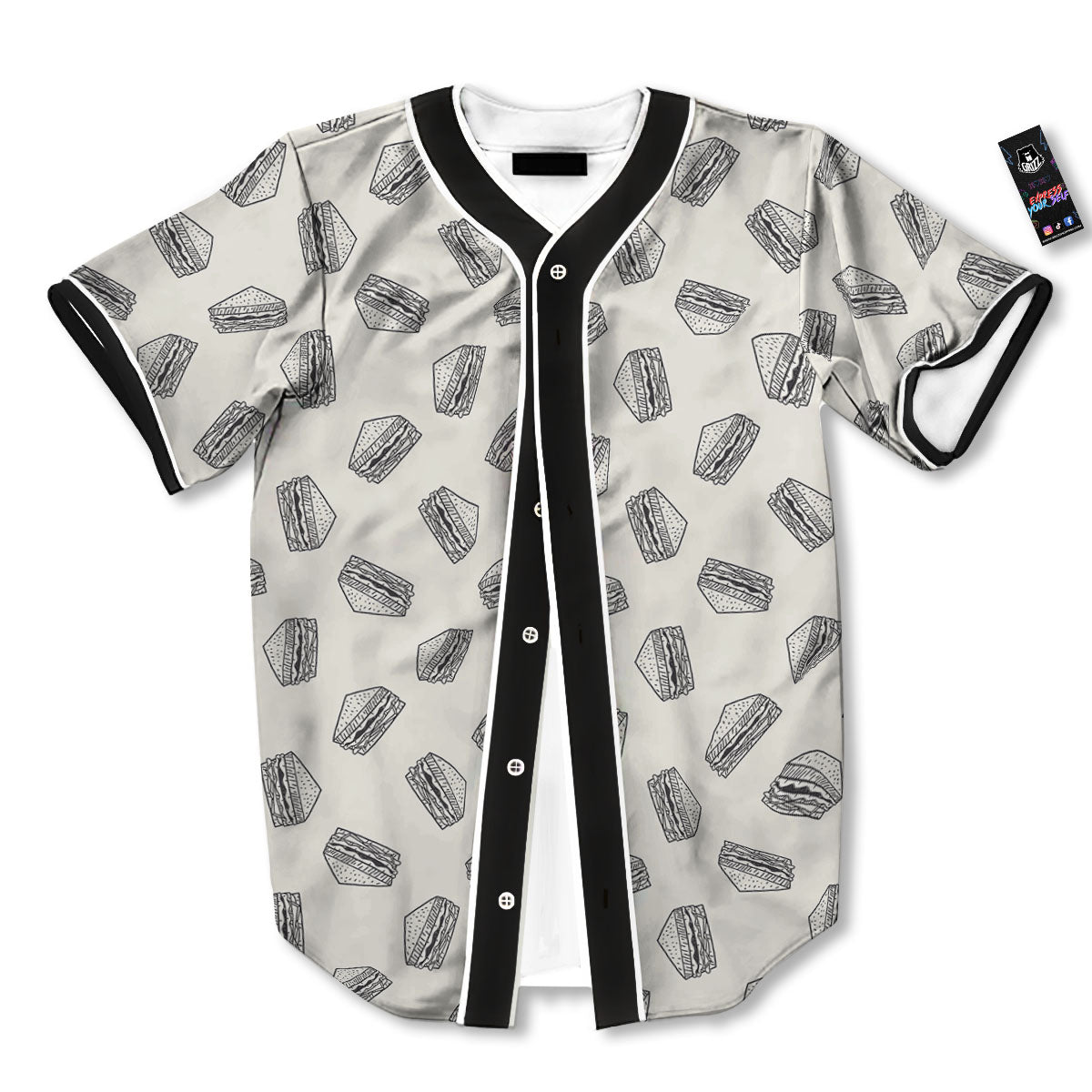 Sandwich Grey Doodle Print Pattern Baseball Jersey-grizzshop