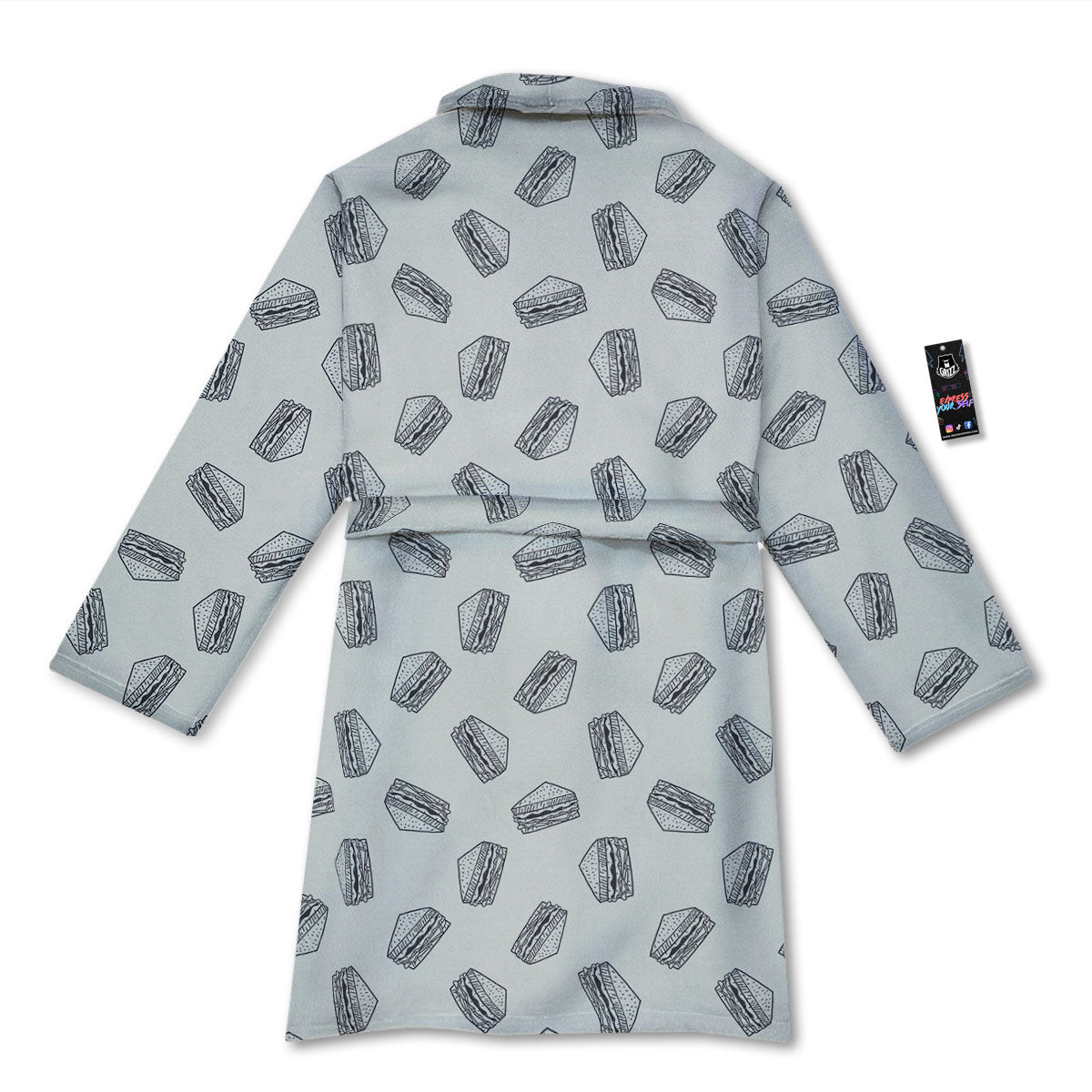 Sandwich Grey Doodle Print Pattern Bathrobe-grizzshop