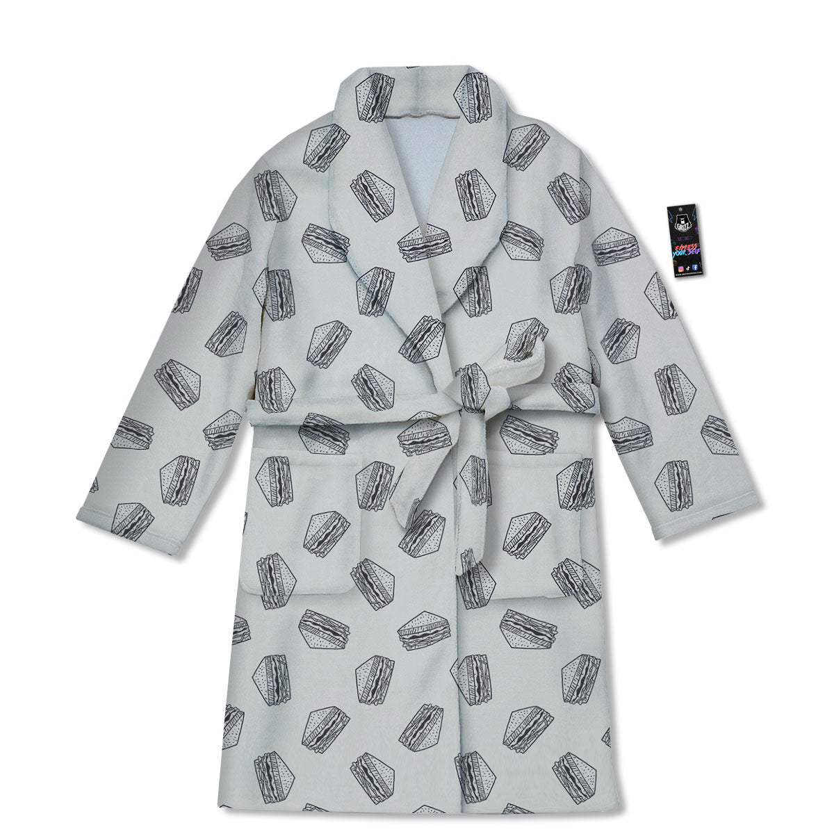 Sandwich Grey Doodle Print Pattern Bathrobe-grizzshop