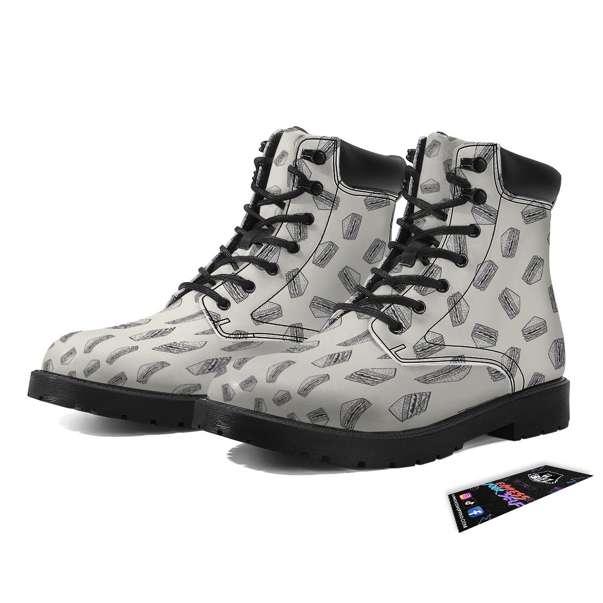 Sandwich Grey Doodle Print Pattern Boots-grizzshop