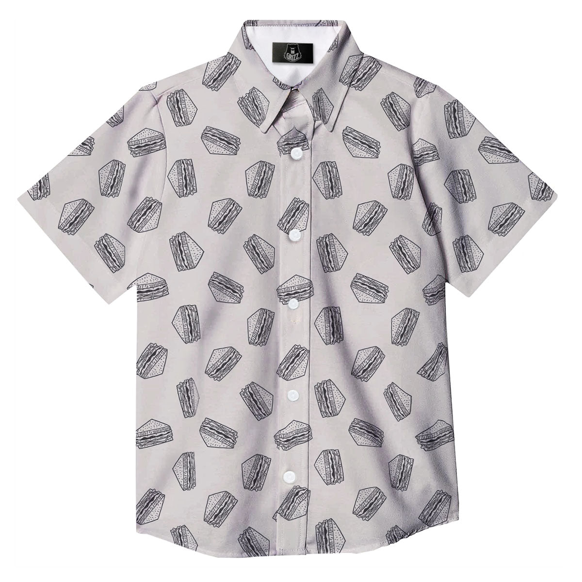 Sandwich Grey Doodle Print Pattern Button Up Shirt-grizzshop