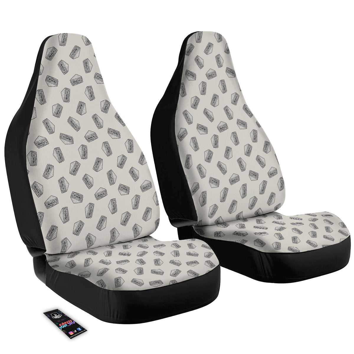Sandwich Grey Doodle Print Pattern Car Seat Covers-grizzshop