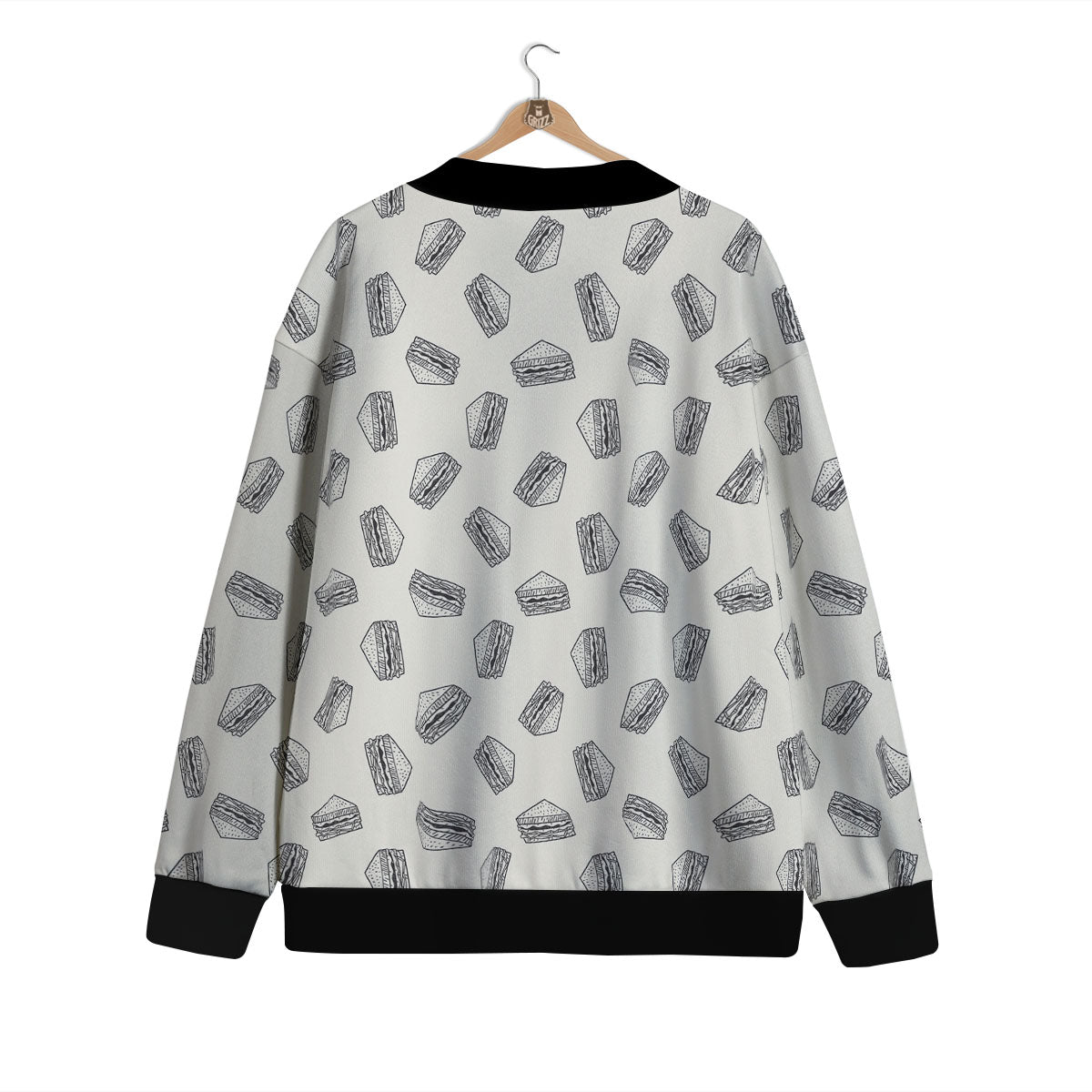Sandwich Grey Doodle Print Pattern Cardigan-grizzshop