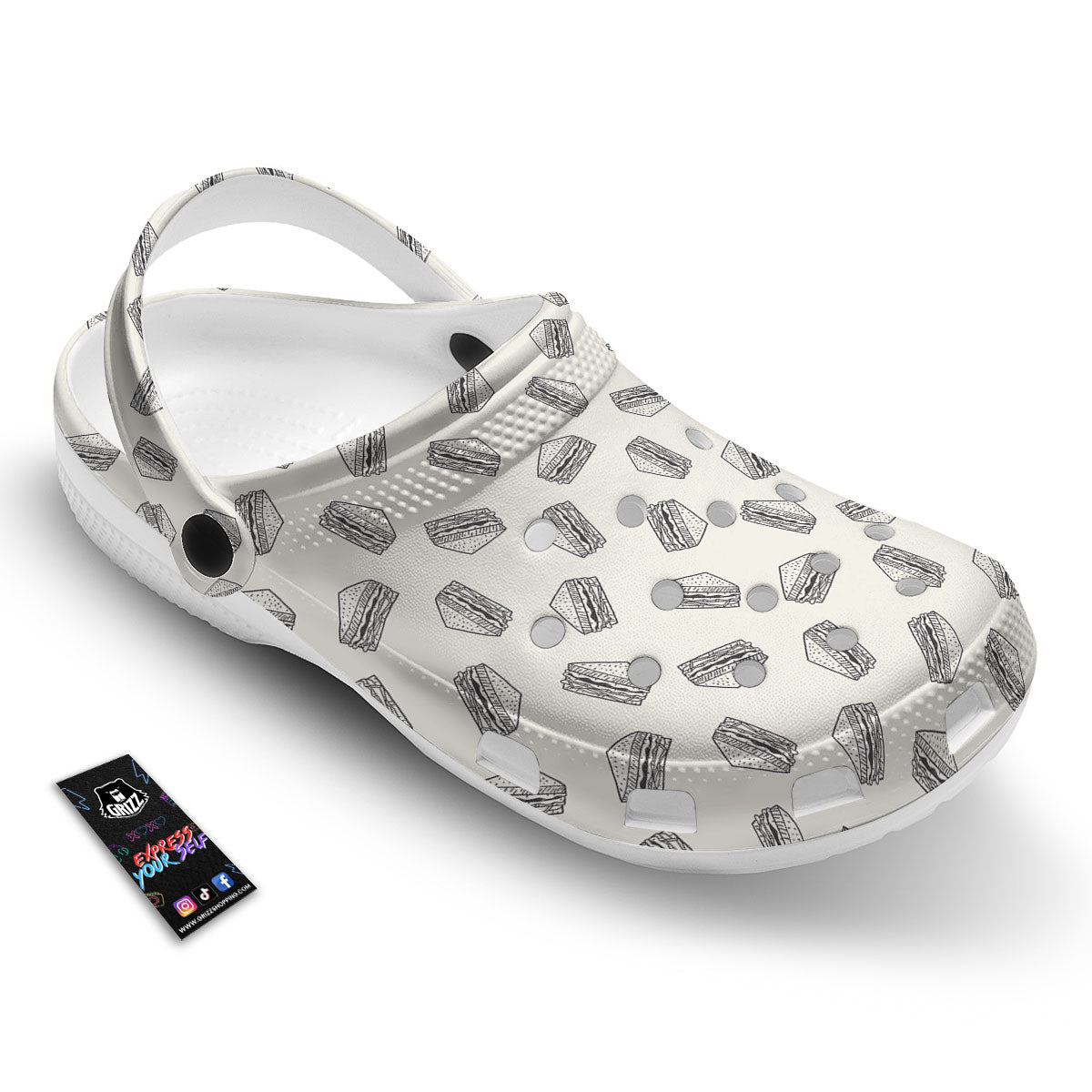Sandwich Grey Doodle Print Pattern Clog-grizzshop