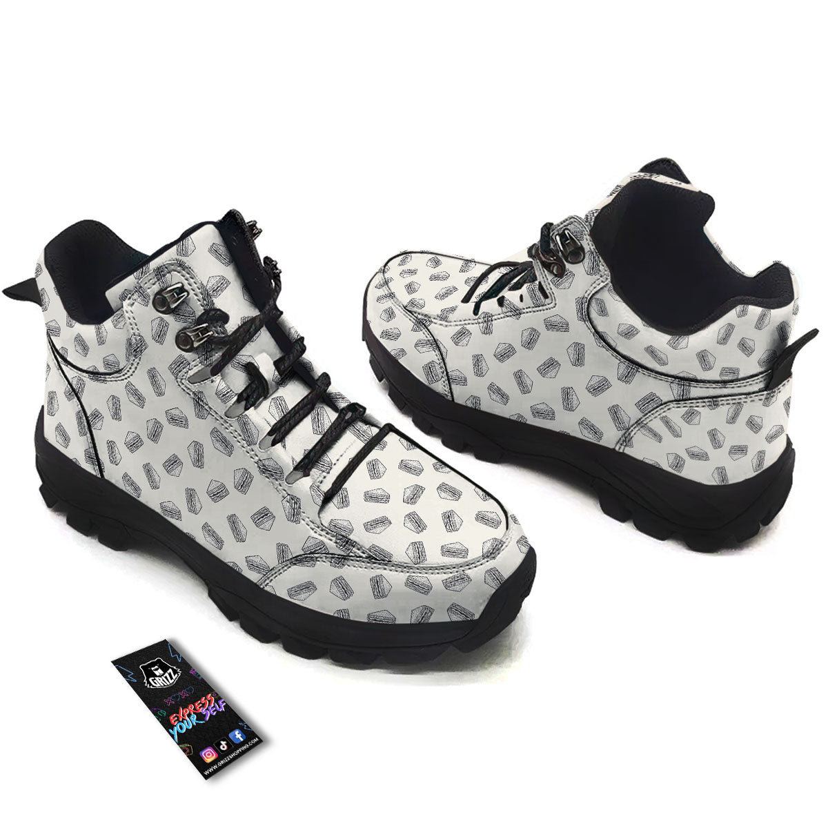 Sandwich Grey Doodle Print Pattern Hiking Shoes-grizzshop