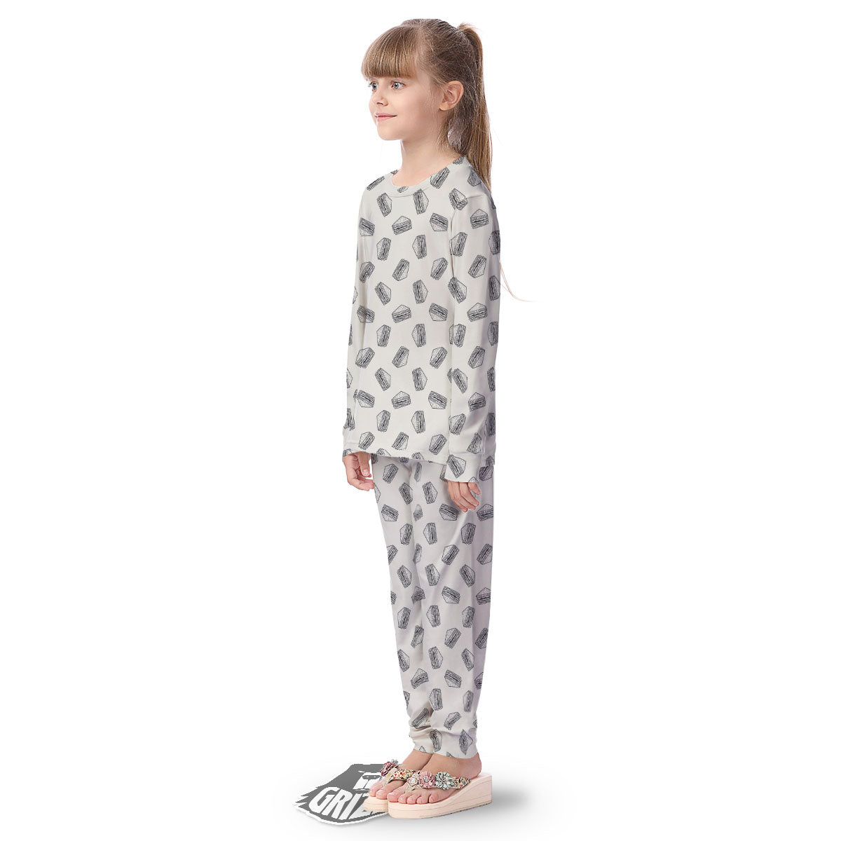 Sandwich Grey Doodle Print Pattern Kid's Pajamas-grizzshop