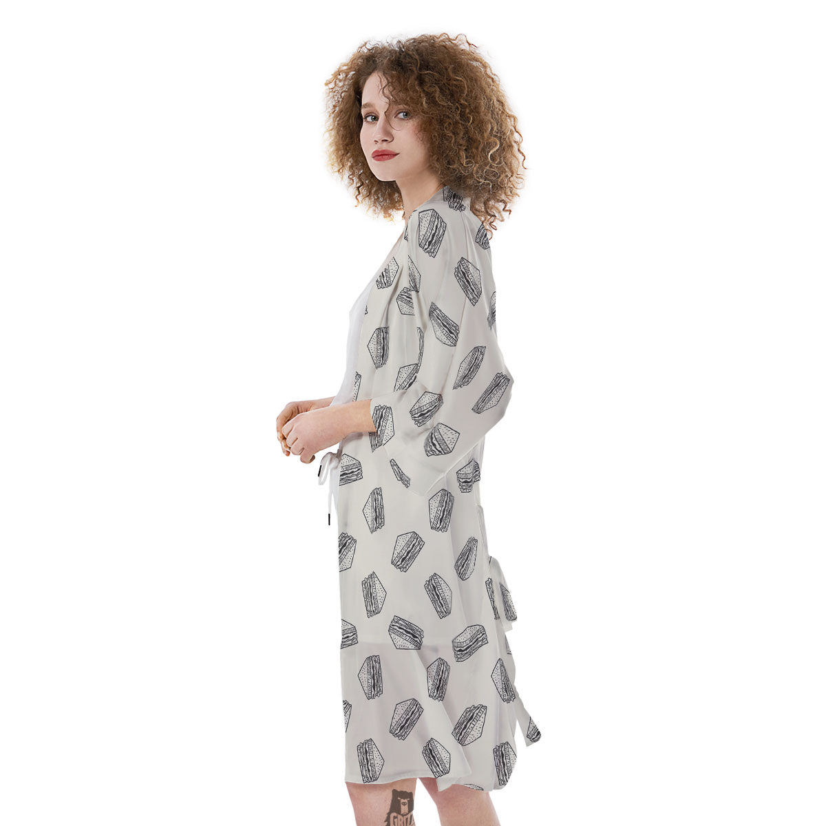 Sandwich Grey Doodle Print Pattern Kimono-grizzshop