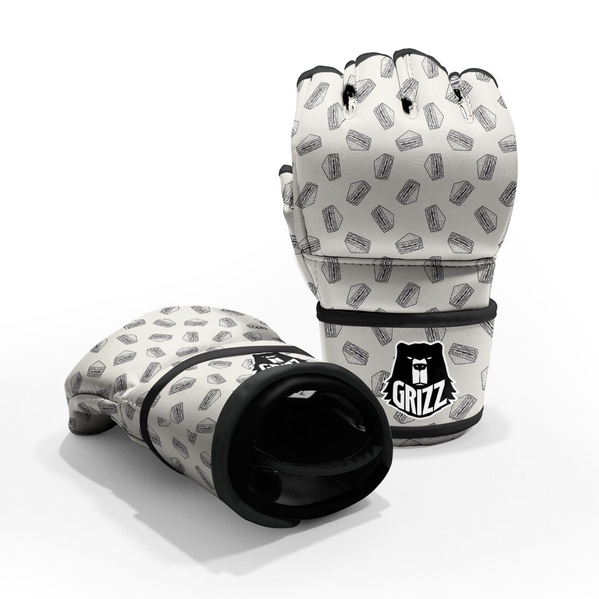 Sandwich Grey Doodle Print Pattern MMA Gloves-grizzshop