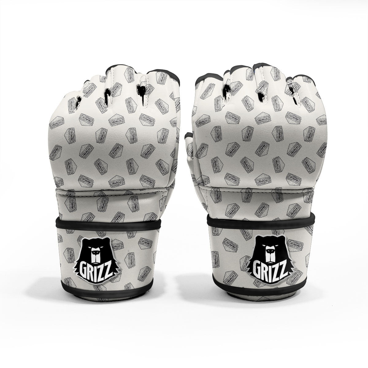 Sandwich Grey Doodle Print Pattern MMA Gloves-grizzshop