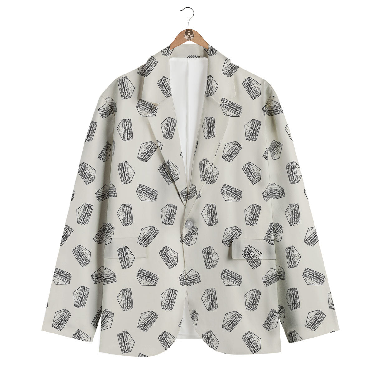 Sandwich Grey Doodle Print Pattern Men's Blazer-grizzshop