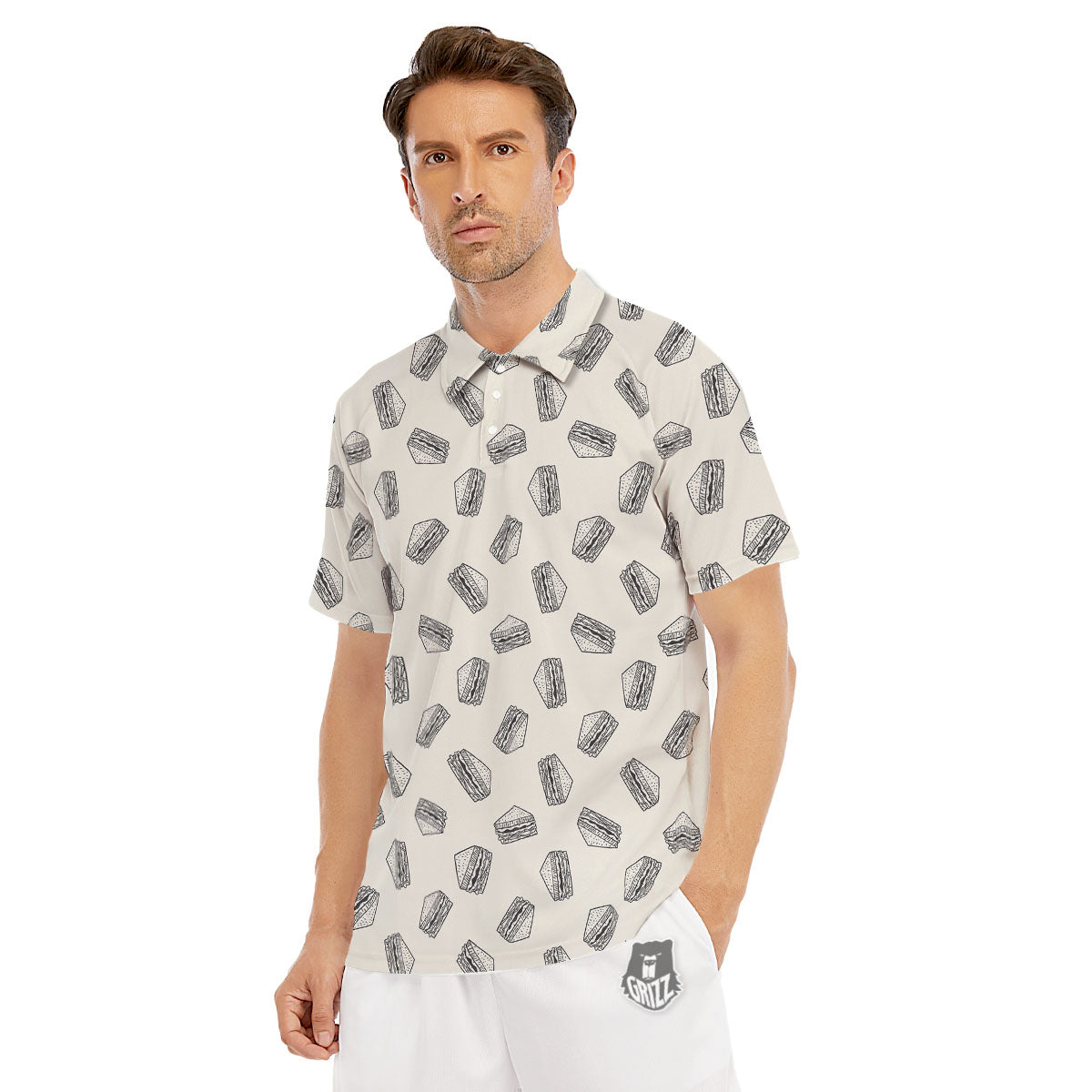 Sandwich Grey Doodle Print Pattern Men's Golf Shirts-grizzshop