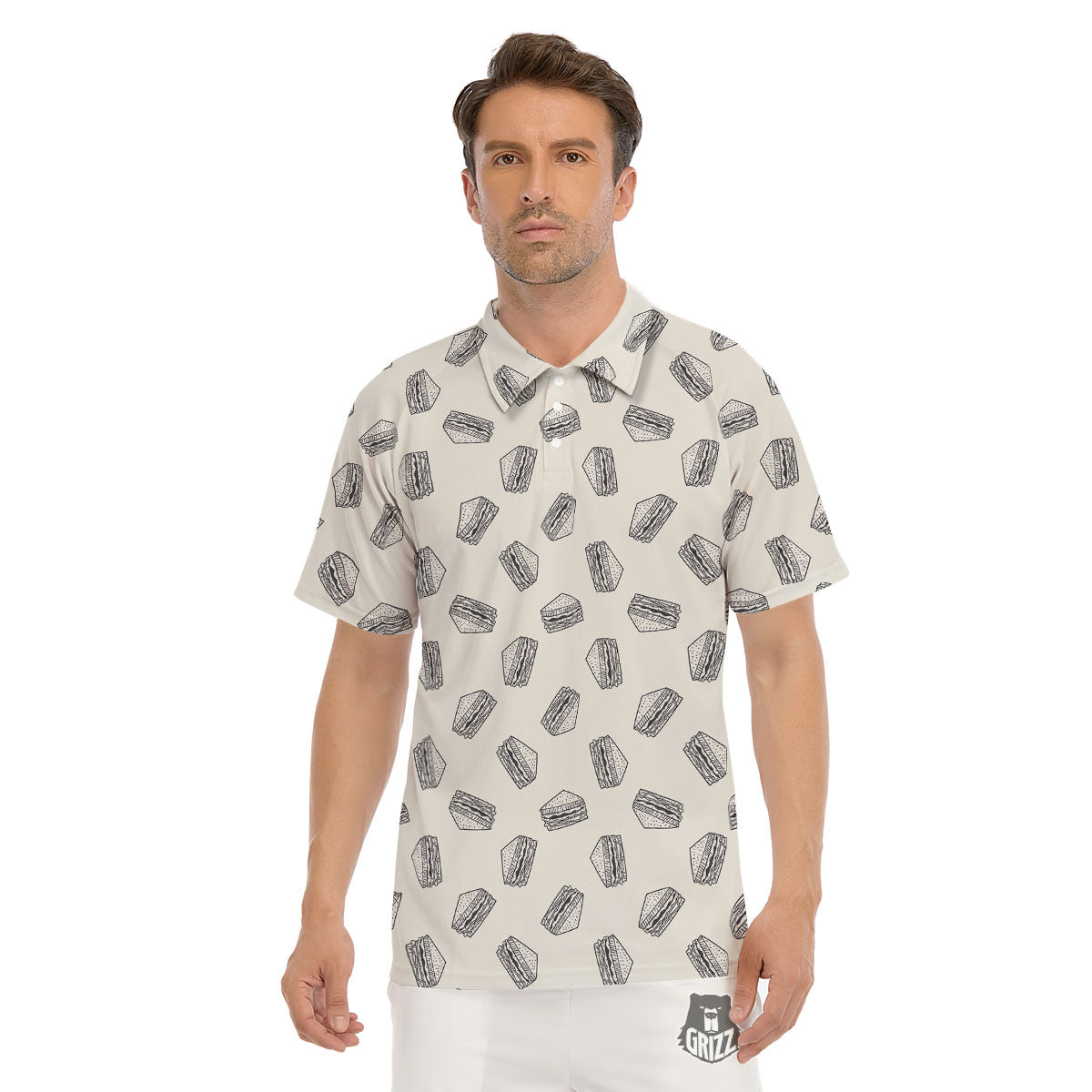 Sandwich Grey Doodle Print Pattern Men's Golf Shirts-grizzshop